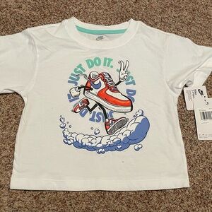 Nike White Tee with Red and Blue Sneaker Graphic